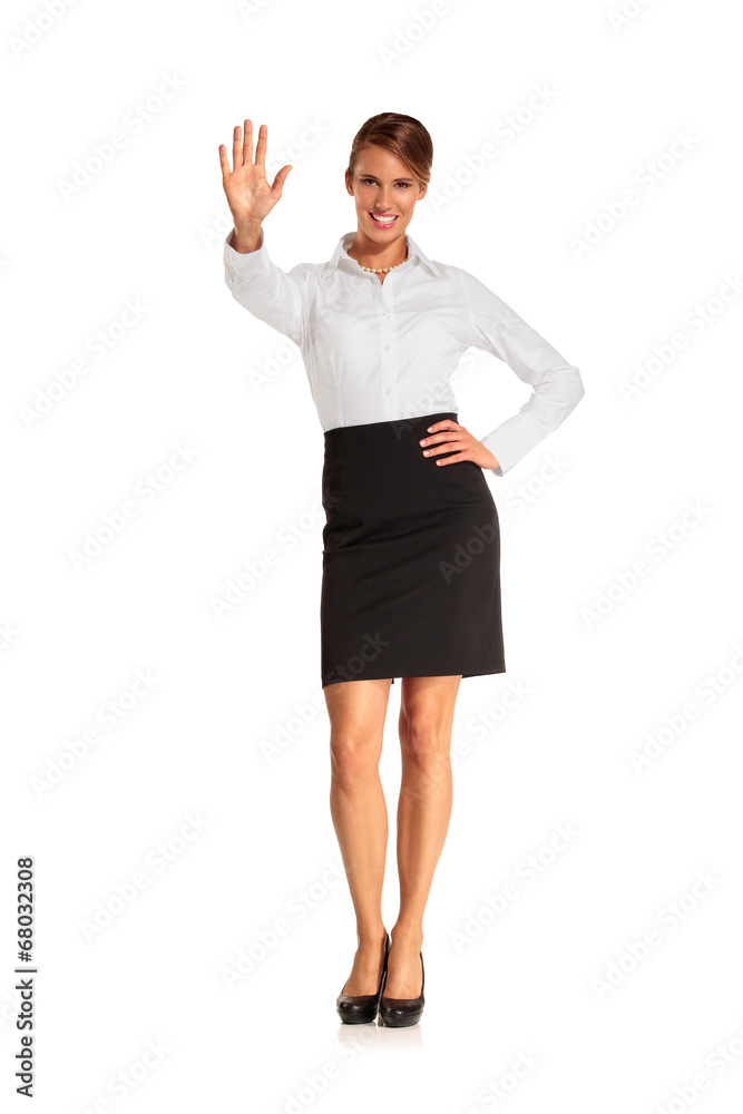 Charming flight stewardess showing various gesture Charming flight stewardess showing various gesture