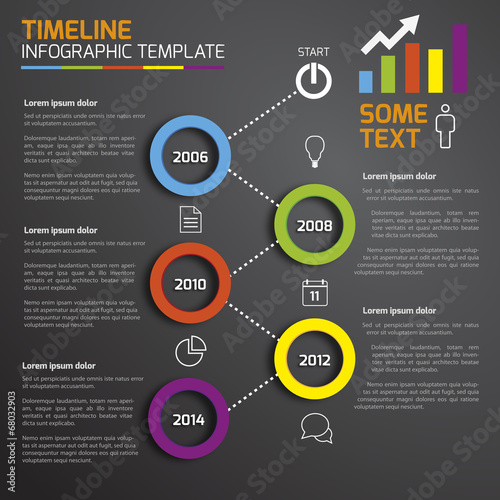 Dark infographic timeline template with circles