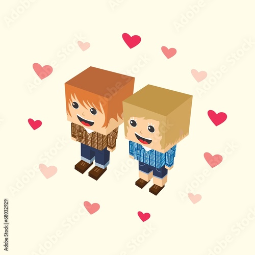 love couple block isometric cartoon character