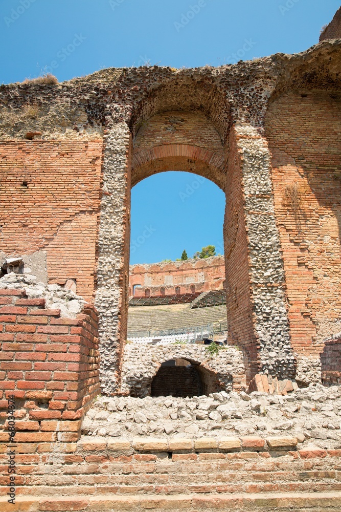 Ruins of the Greek Roman Theater, Taormina, Sicily, Italy