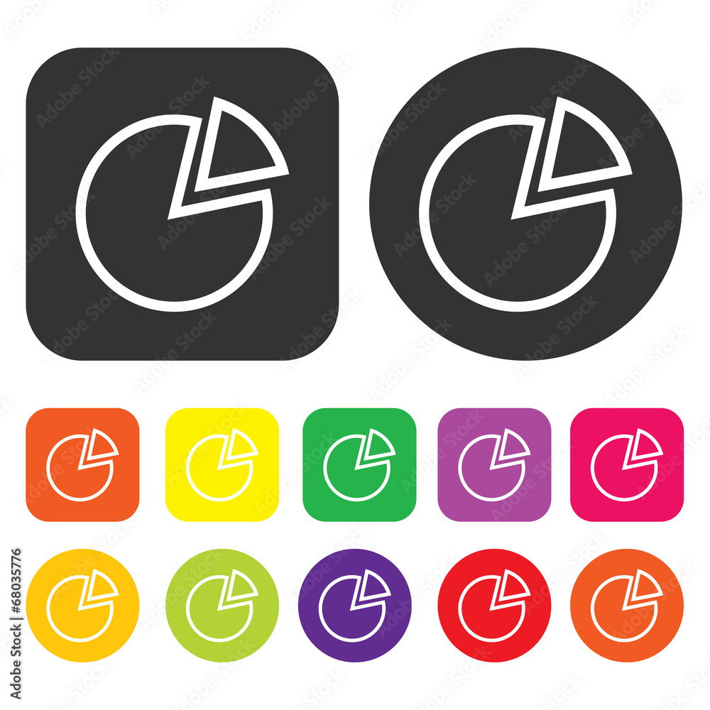 Pie chart icon. Accounting symbol. Round and rectangle colourful Pie chart icon. Accounting symbol. Round and rectangle colourful