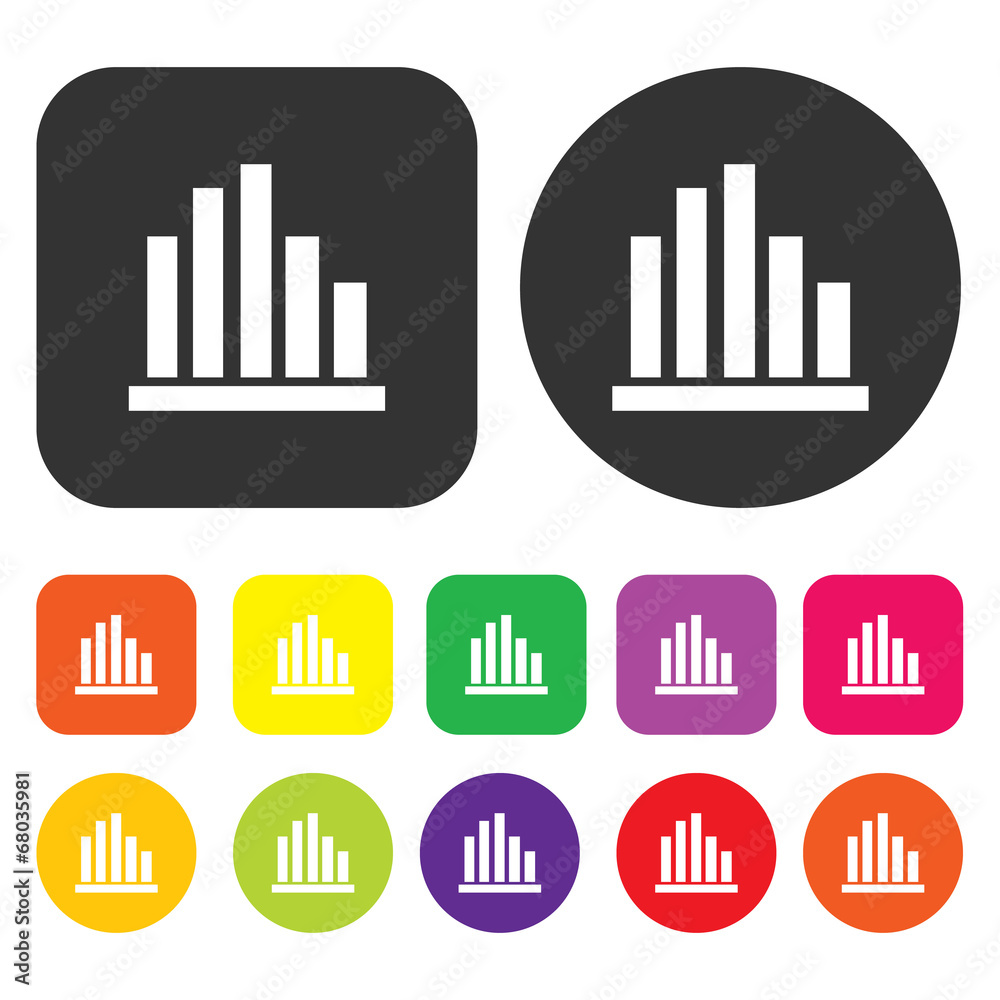 Bar graph icon. Accounting symbol. Round and rectangle colourful Bar graph icon. Accounting symbol. Round and rectangle colourful