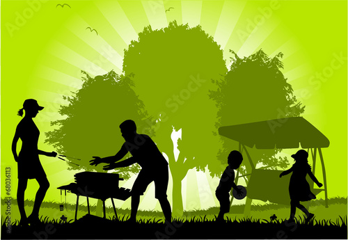 Family picnic in the garden