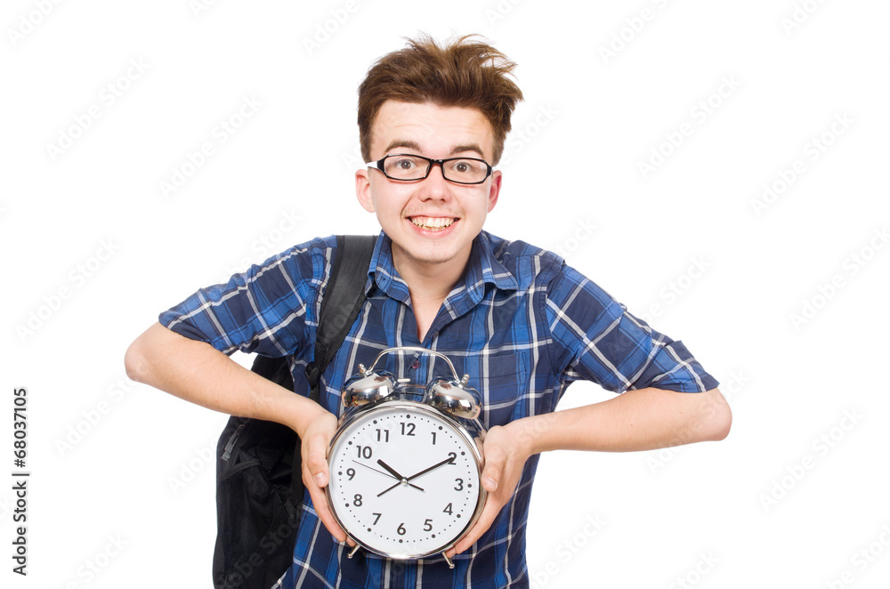 Student missing his studying deadlines on white Student missing his studying deadlines on white