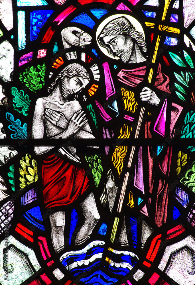Baptism of Jesus Christ in stained glass