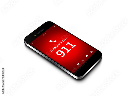 mobile phone with emergency number 911 isolated over white