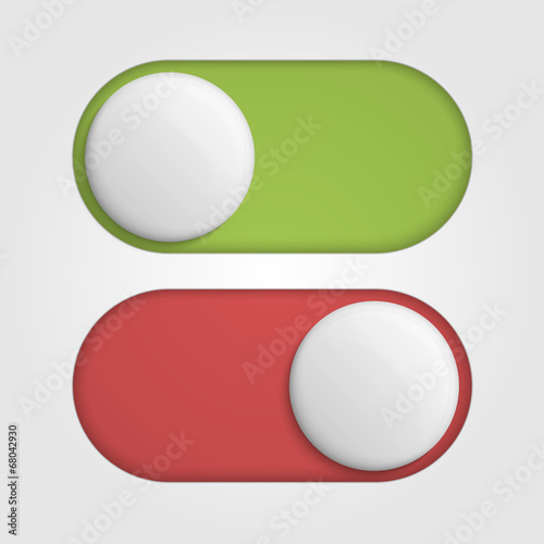 On off 3d switches sliders with red and green color.
