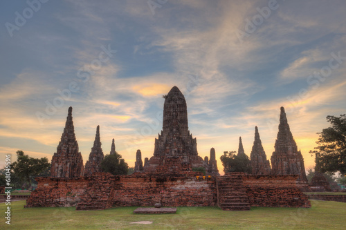 sunset at Wat Chaiwattanaram at Ayutthaya Thailand