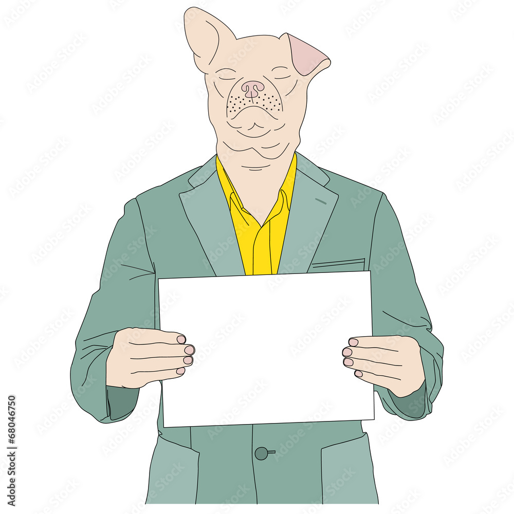 business puppy holding blank cardboard, lillustration business puppy holding blank cardboard, lillustration