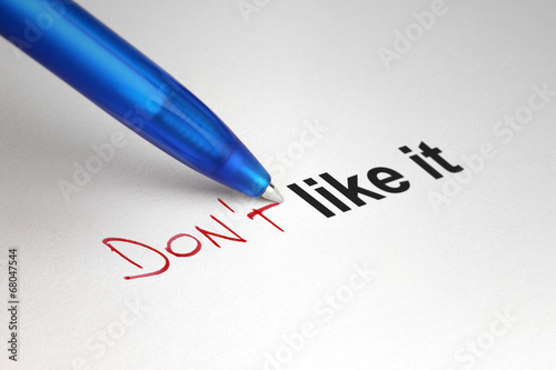 Don't like it. Written on white paper