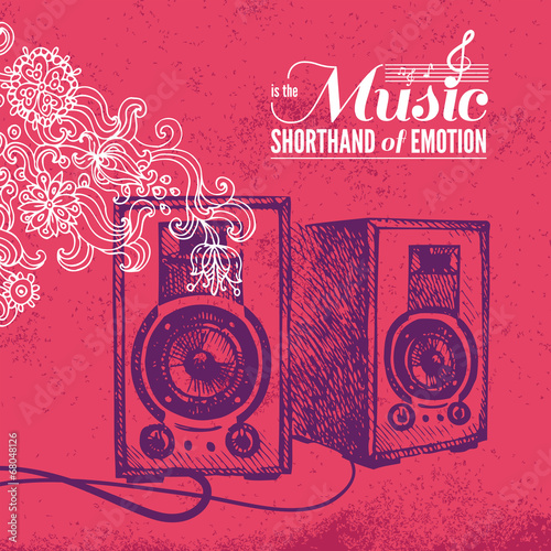 Music background. Hand drawn illustration and typography design