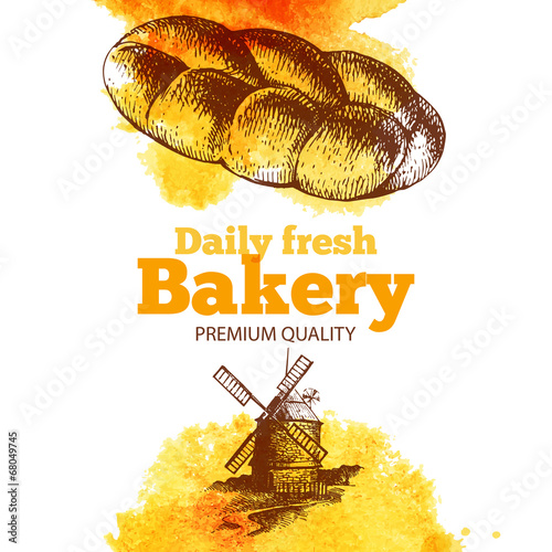 Bakery watercolor and sketch background.