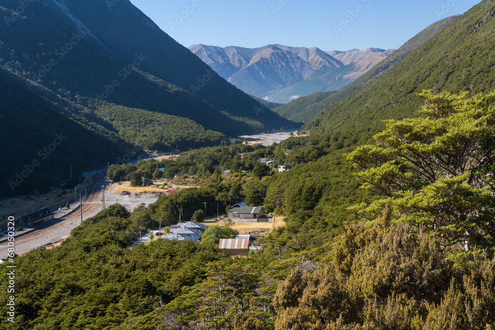 aerial view of Arthur's Pass village in New Zealand
