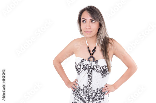 beautiful latin girl wearing summer dress posing