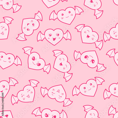 Seamless kawaii cartoon pattern with cute hearts.