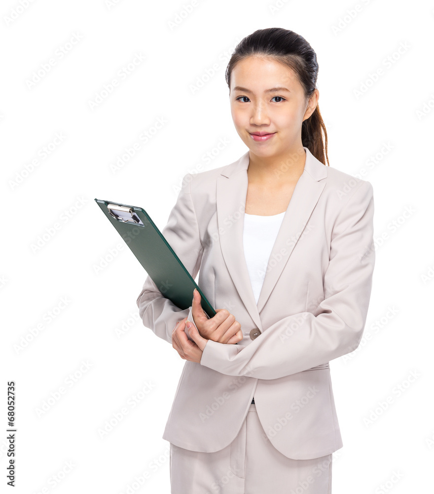 Asian businesswoman with clipboard Asian businesswoman with clipboard