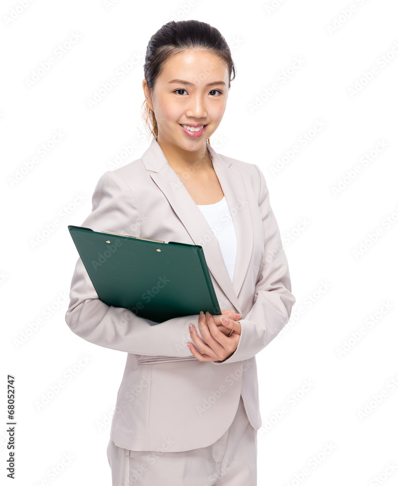 Asian businesswoman with clipboard