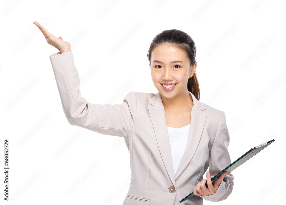 Asian businesswoman present on white background Asian businesswoman present on white background