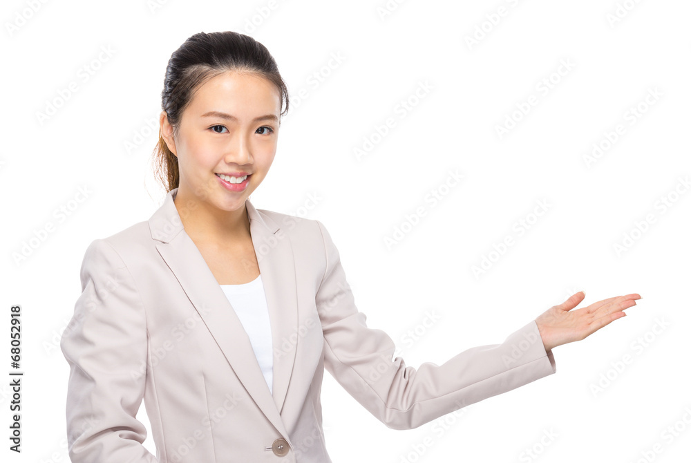 Asian businesswoman presentation on white background Asian businesswoman presentation on white background