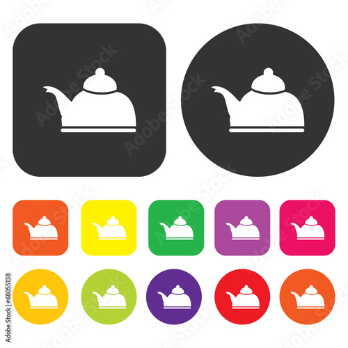 Teapot icon. Kitchen symbol. Round and rectangle colourful 12 bu