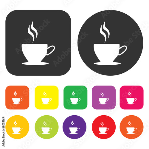 Coffee Cup icon. Kitchen symbol. Round and rectangle colourful 1
