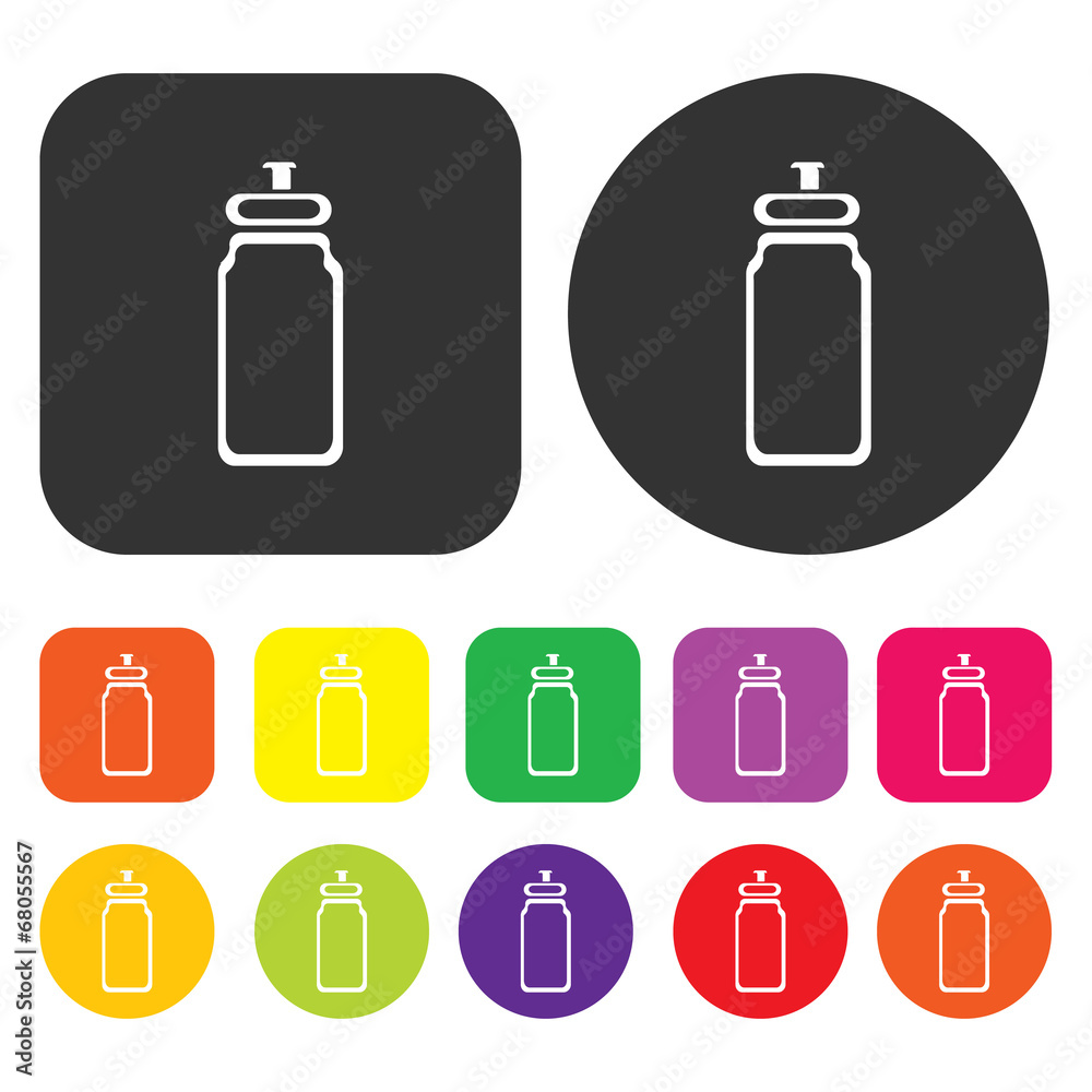 Milk bottles icon. Health and fitness symbol. Round and rectangl Milk bottles icon. Health and fitness symbol. Round and rectangl