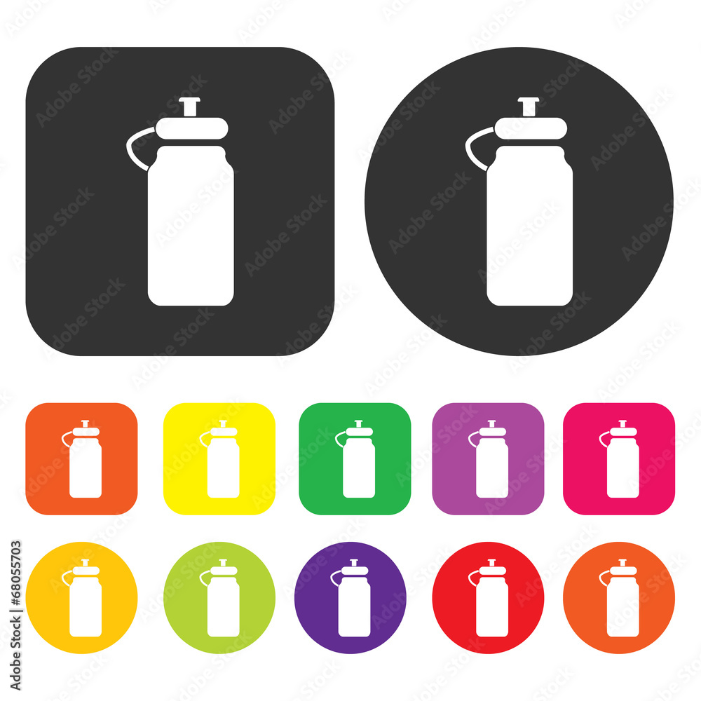 Milk bottle icon. Health and fitness symbol. Round and rectangle Milk bottle icon. Health and fitness symbol. Round and rectangle
