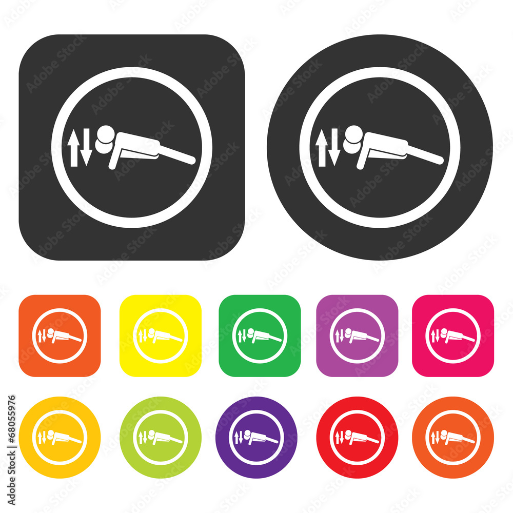 Weight training icon. Health and fitness symbol. Round and recta Weight training icon. Health and fitness symbol. Round and recta