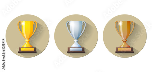 Vector gold, silver and bronze winners cup Flat Icon.
