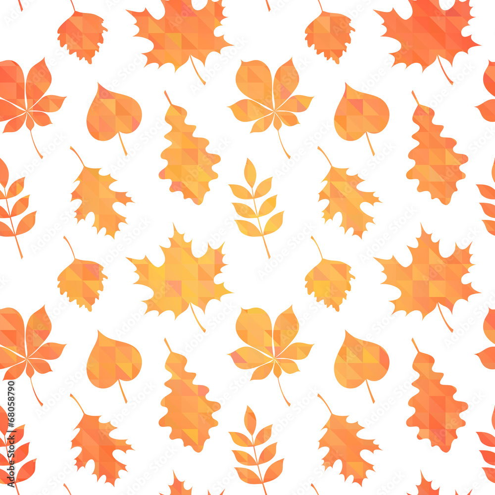 Fototapeta premium Autumn leaves silhouettes colorful seamless pattern