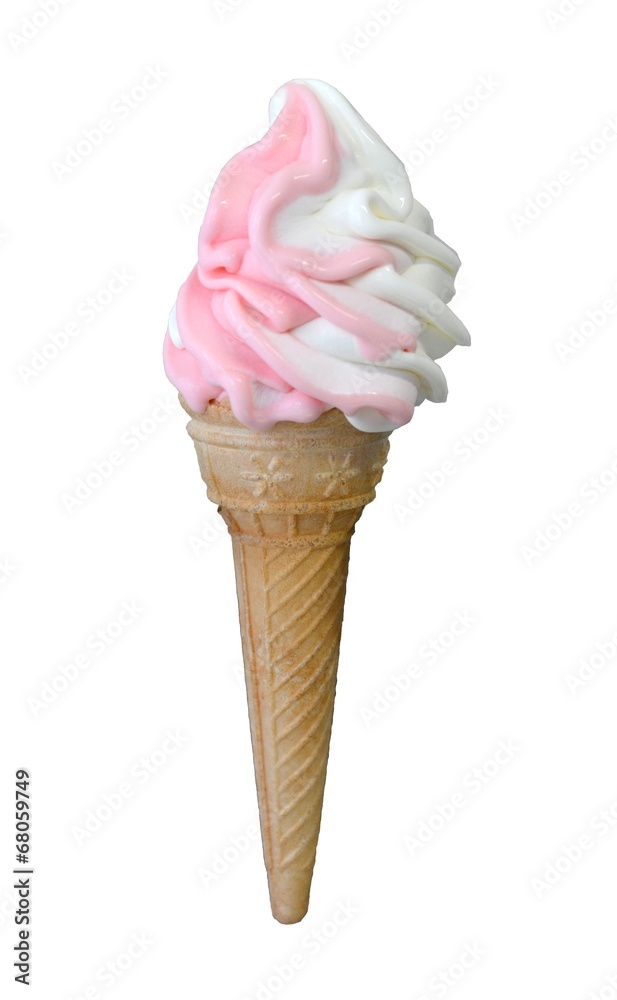 Strawberry and vanilla soft serve ice cream isolated on white. Strawberry and vanilla soft serve ice cream isolated on white.