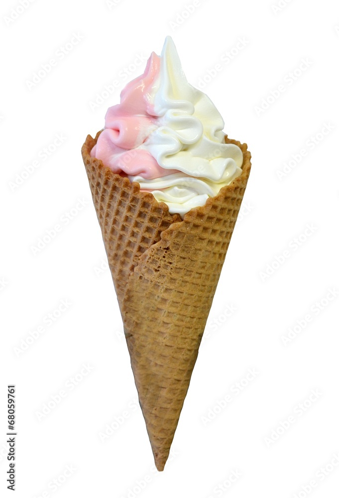 Strawberry and vanilla soft serve ice cream isolated on white. Strawberry and vanilla soft serve ice cream isolated on white.
