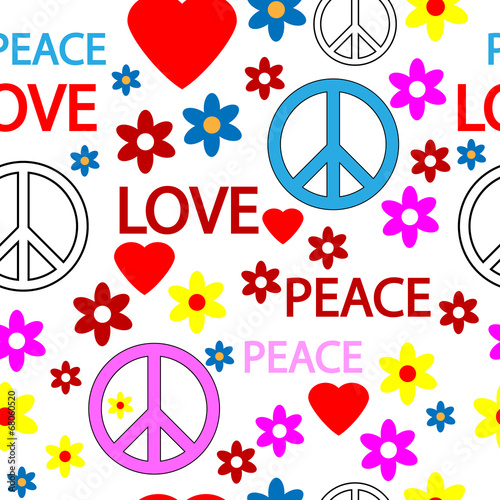 Seamless pattern with symbols of the hippie