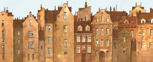 Панорама старой европейской улицы с традиционными фасадами