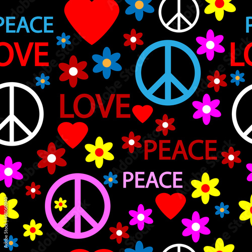 Seamless pattern with symbols of the hippie