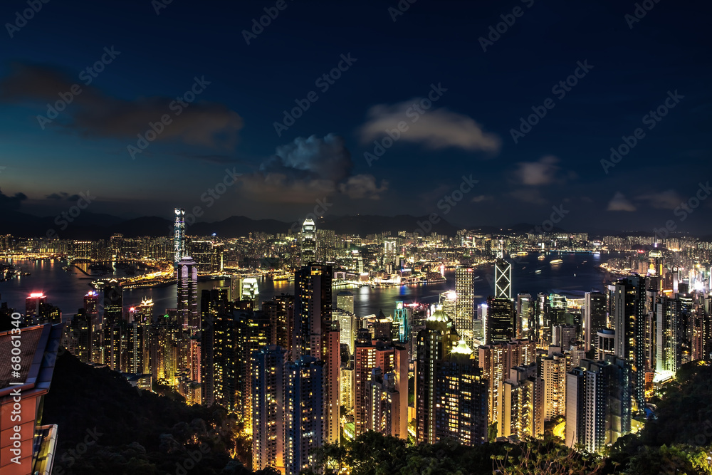 Hong Kong by night landascape from victoria peak side