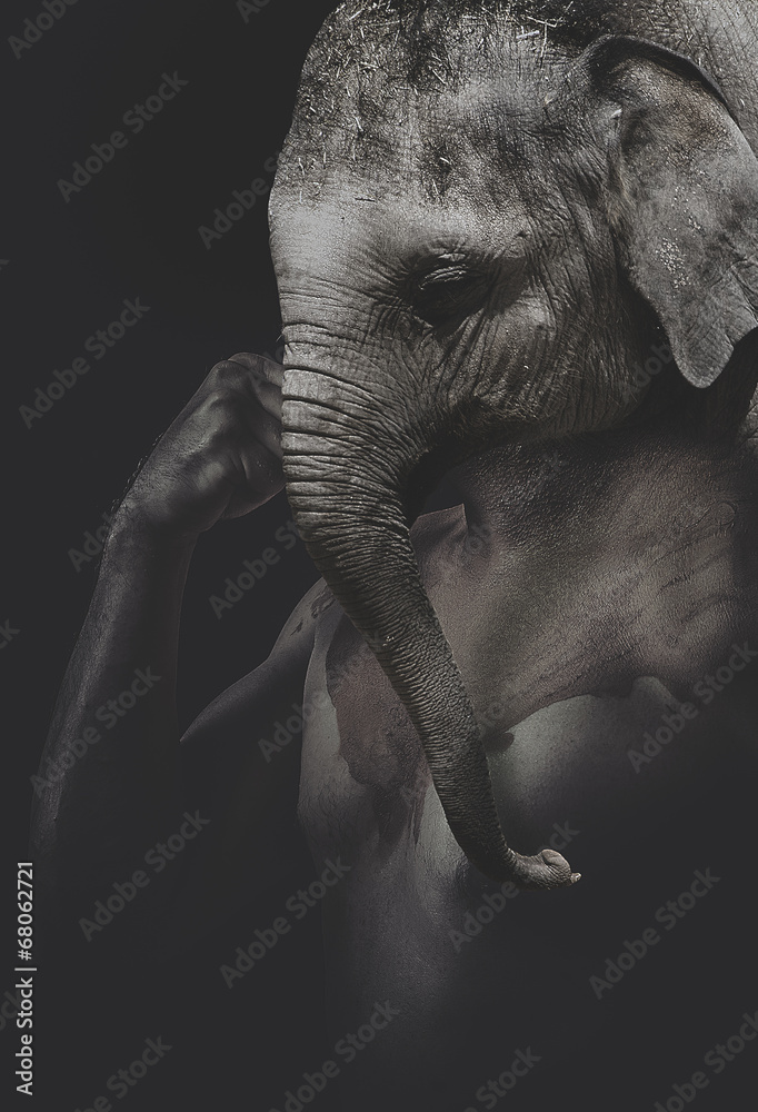 Fototapeta premium Elephant Man, naked body with elephant head
