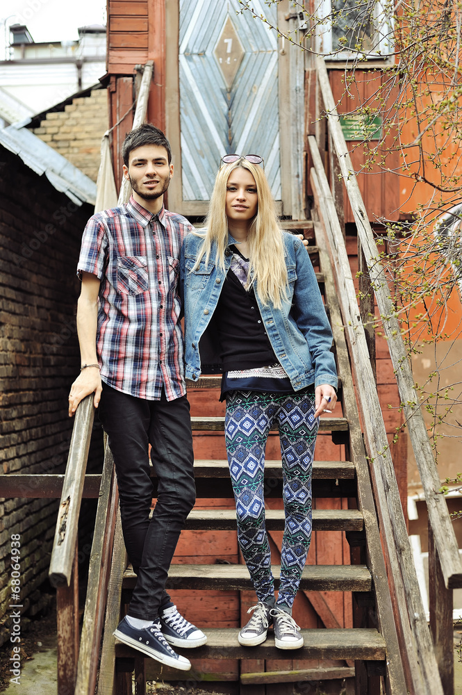 Young modern stylish hipsters couple