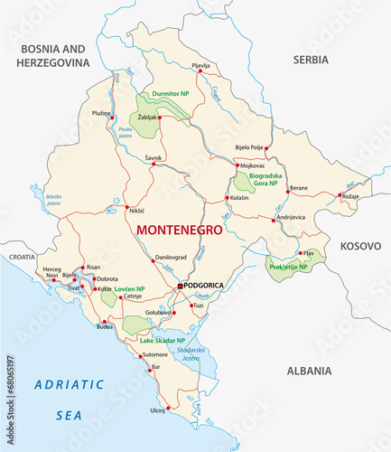 stra  enkarte von Montenegro mit Nationalparks