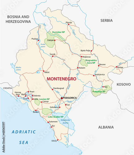 straßenkarte von Montenegro mit Nationalparks