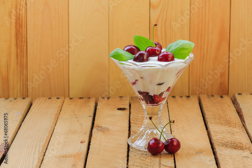 Dessert fruit cherries wooden background