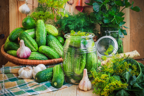 Canvas Print Jar pickles other ingredients pickling
