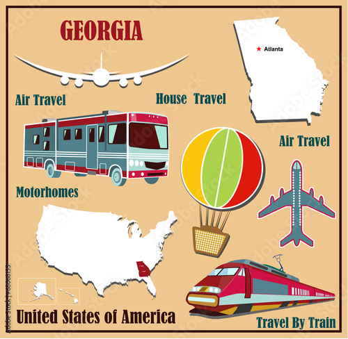 Flat map of Georgia  for air travel by car and train.
