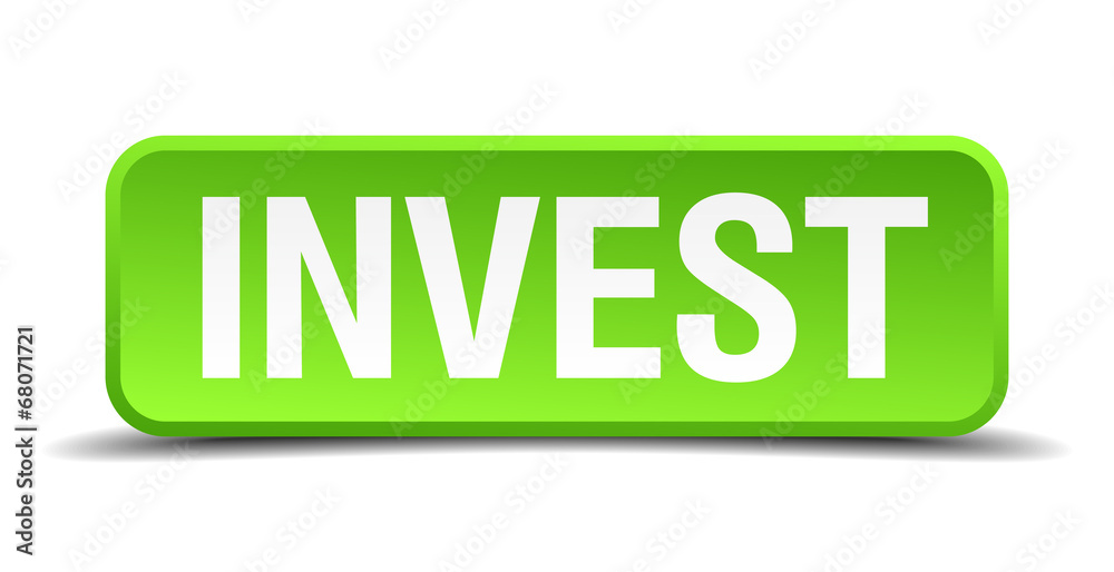 Invest green 3d realistic square isolated button Invest green 3d realistic square isolated button