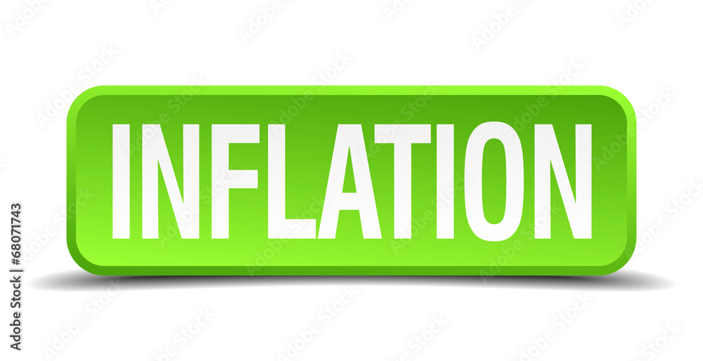 Inflation green 3d realistic square isolated button Inflation green 3d realistic square isolated button