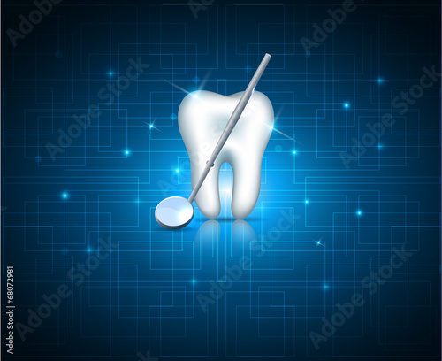 Teeth with mirror on a technology background