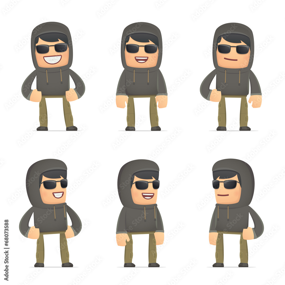 set of hacker character in different poses set of hacker character in different poses