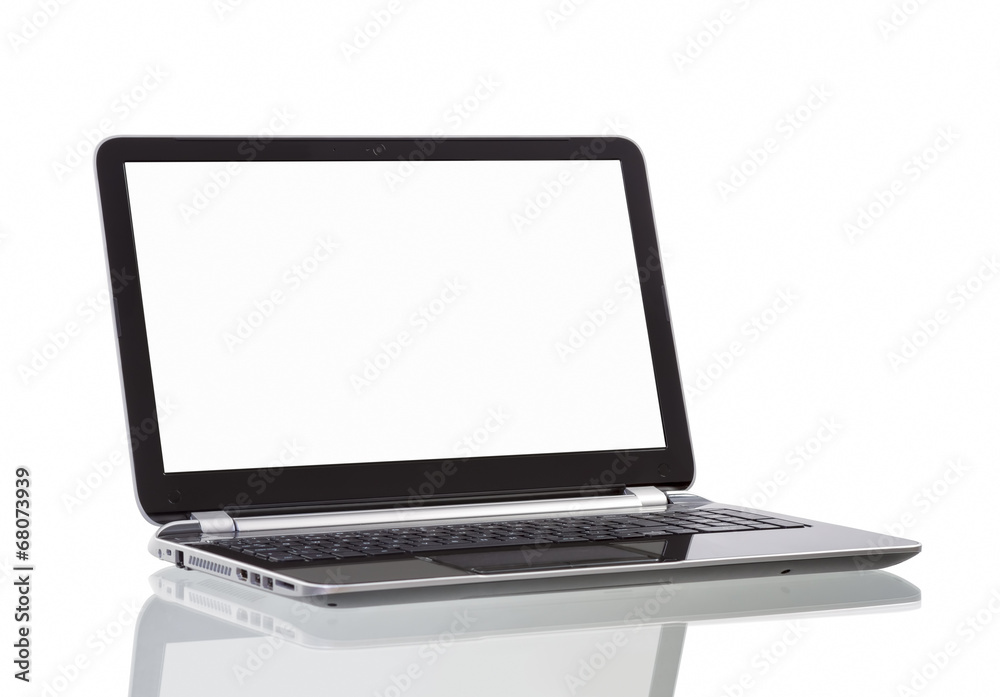 Fototapeta premium Laptop with blank white screen on white