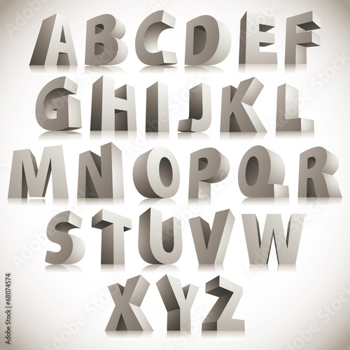 3D font, big white letters standing, vector eps 8.