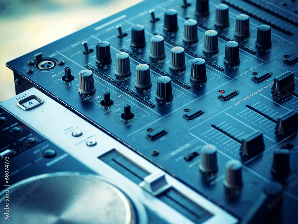 Closeup of dj controller - selective focus
